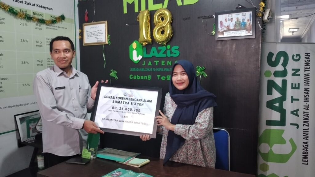 SD Ihsaniyah Gajah Mada Kota Tegal Salurkan Donasi Kemanusiaan melalui LAZIS Jateng untuk Korban Bencana Sumatra (Aceh, Sumatra Utara, dan Sumatra Barat)